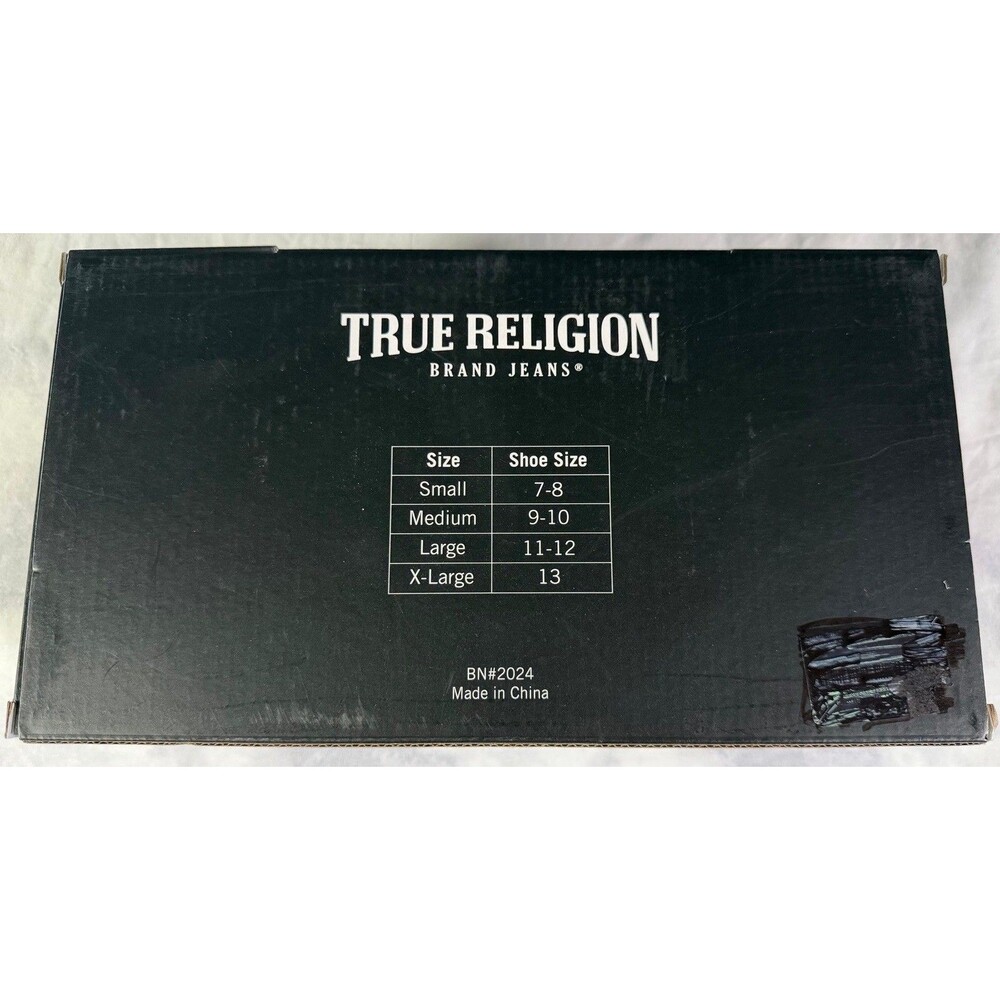 True Religion Men’s Denim Slippers Medium Blue Red Logo New With Box - Picture 5 of 5